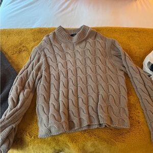 Theory Taupe Cable Knit Pullover